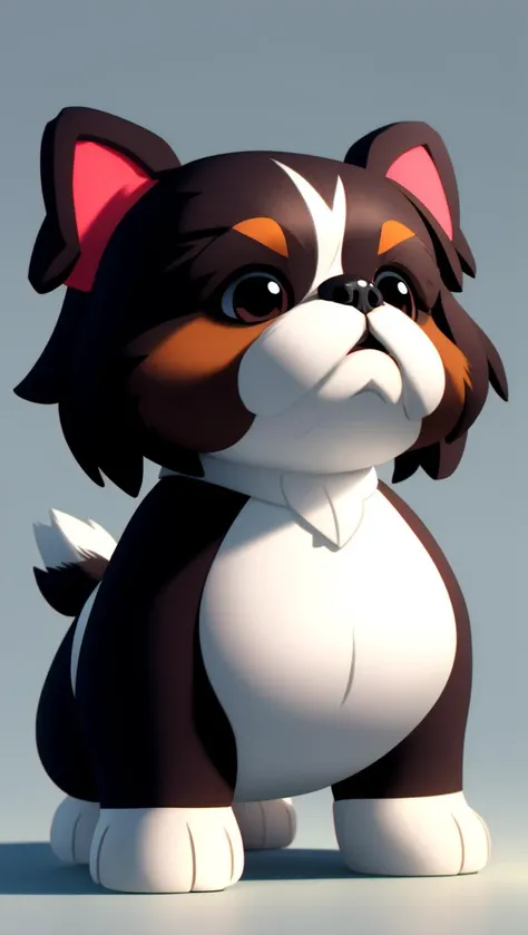 3d render simple minimal toy art kaws styles of a cute cartoon fat shih tzu barking, modern minimalist