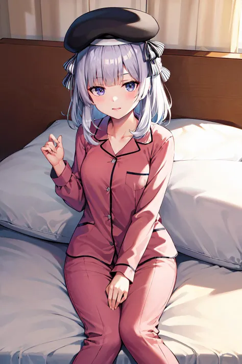 (Pretty sister:1.3)、 happy face,winterの雰囲気、winter、bed、Going to bed、pajamas、night