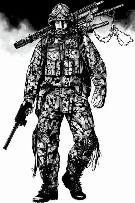 TheRPGCharGenEsAFArt ((tank)), warrior punk man, in front of the destroyed ((skyline))