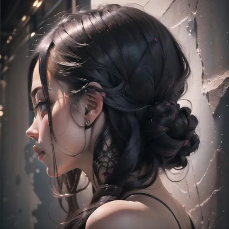 Highly detailed, High Quality, Masterpiece, beautiful, FIBackRight, <lora:Headviews:0.8>, 1girl, solo, black hair, long hair, shirt, white shirt
