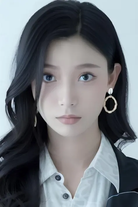 <lora:yueqing_1.0:0.8>
yueqing, 1girl, solo, earrings, black hair, jewelry, long hair, (looking at viewer:1.2), shirt, white shirt, realistic, hair over shoulder, portrait, collared shirt, white background, closed mouth
(masterpiece:1,2), best quality, masterpiece, highres, original, extremely detailed wallpaper,absurdres, perfect lighting,(extremely detailed CG:1.2),