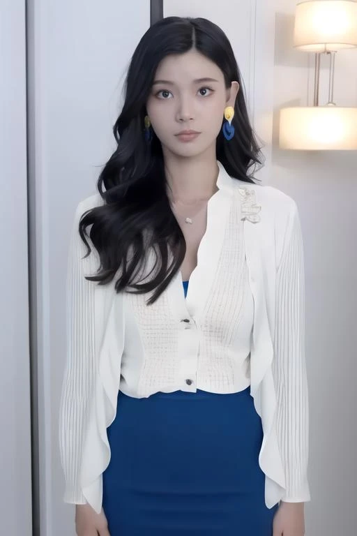 <lora:yueqing_1.0:0.8>
yueqing, 1girl, solo, realistic, breasts, long hair, black hair, necklace, looking at viewer, jewelry, shirt, hair over shoulder, white shirt, collared shirt, blue dress, blurry
cowboy shot, upper body,
(masterpiece:1,2), best quality, masterpiece, highres, original, extremely detailed wallpaper,absurdres, perfect lighting,(extremely detailed CG:1.2),