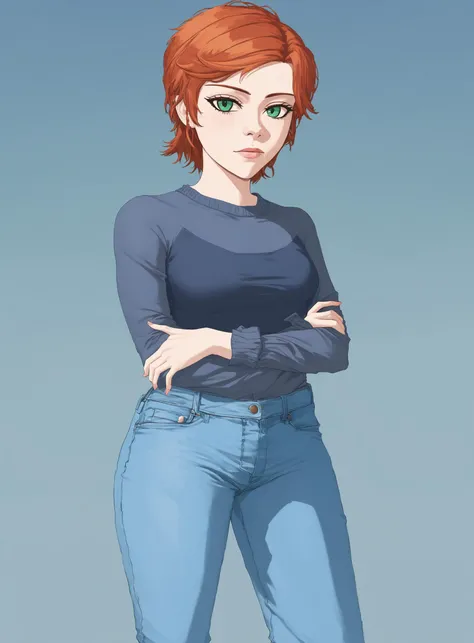 sophialillis as gwen tennyson in jeans pants <lora:Sophia_Lillis_SDXL-000016:1>