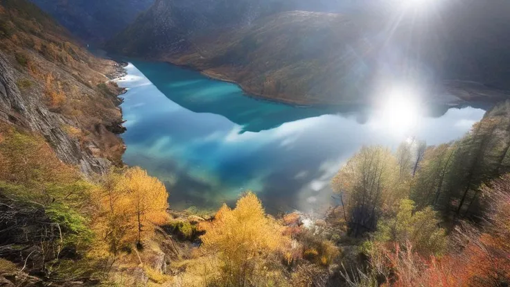 sky,lake,mountain,tree,ground,lake+++,HDR 4K, landscape Photography, natural soft colors,best quality, atmospheric scene