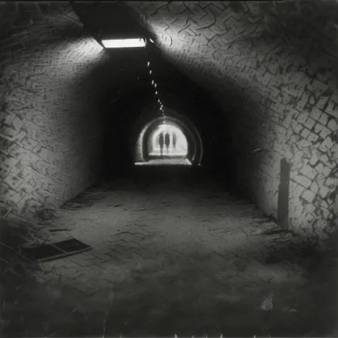 An abandoned underground tunnel, Bokeh, volumetric lighting, by Miroslav Tichy, overprint effect <lora:overprint_effect:1>