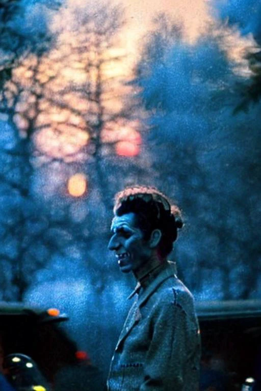 A retro photograph of a mysterious skeleton, pierrot clown, depth of field, fog, kramer <lora:Seinfeld:1> <lora:weirogs_del:0.5>