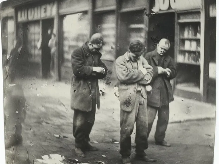 (photo by Miroslav Tichy),dirty,grimey,drugs,street corner,liquor store,shop,