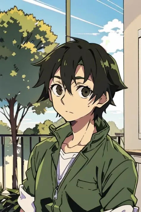 masterpiece, best quality, high quality, 1boy, solo, male focus, looking at viewer, upper body, <lora:kousuke_seto:0.74>, kousuke_seto, black hair, brown eyes, school uniform