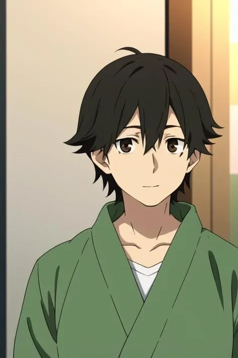 masterpiece, best quality, high quality, 1boy, solo, male focus, looking at viewer, upper body, <lora:kousuke_seto:0.66>, kousuke_seto, black hair, brown eyes, yukata