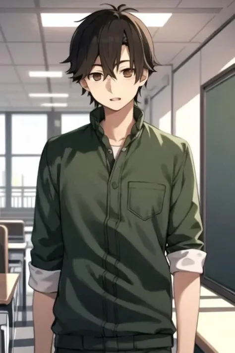 masterpiece, best quality, high quality, 1boy, solo, male focus, looking at viewer, upper body, <lora:kousuke_seto:0.76>, kousuke_seto, black hair, brown eyes, school uniform