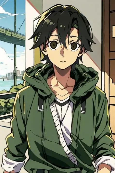 masterpiece, best quality, high quality, 1boy, solo, male focus, looking at viewer, upper body, <lora:kousuke_seto:0.78>, kousuke_seto, black hair, brown eyes,