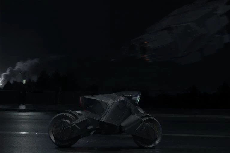 analog gloomy aerial photo of an ((autonomous bike, <lora:wr322ugv:1>)), ((nighttime)), (speeding down an avenue in a city on fire), (explosions in the background), High Detail, Sharp focus, (photorealism), realistic, best quality, 8k, award winning, dramatic lighting, epic, cinematic, masterpiece, rim light, (action ), war, depth of field, dutch angle, motion blur,