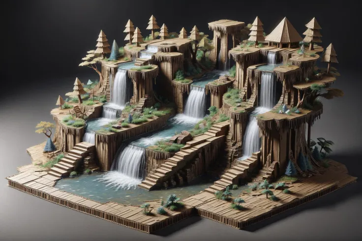 <lora:CardboardStyle:1> cardboardstyle waterfall