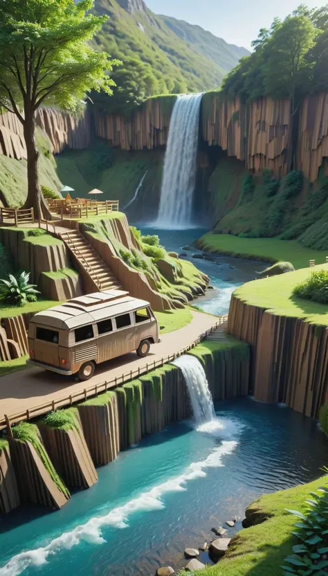 <lora:CardboardStyleXL:1>CardboardStyle a retro camper van parked near a cascading waterfall, made from (textured:0.7) cardboard, simple, basic, corrugated, hand-crafted, in location: windmill, <lora:add-detail-xl:0.5>