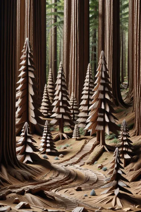 <lora:CardboardStyle:1> cardboardstyle redwood forest