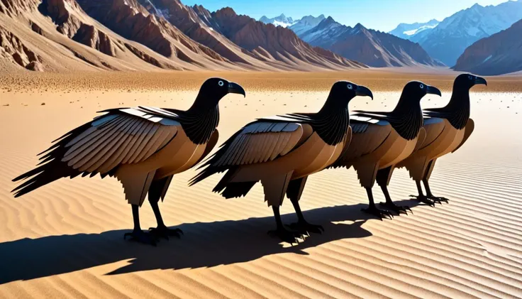 <lora:CardboardStyleXL:1>CardboardStyle an uncanny gathering of abnormally huge vultures in a desert, made from (textured:0.7) cardboard, simple, basic, corrugated, hand-crafted, in location: glacier, <lora:add-detail-xl:0.5>