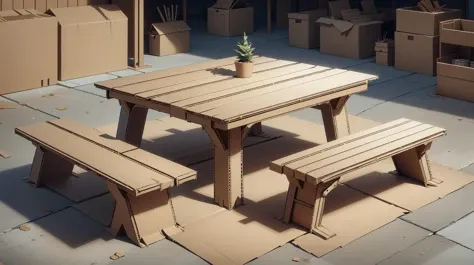 <lora:CardboardStyle:1> CardboardStyle Picnic table, simple, basic, corrugated, cardboard, texture, crafts, (Masterpiece:1.3) (best quality:1.2) (high quality:1.1)