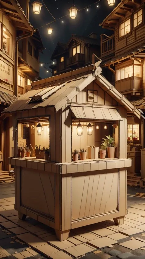<lora:CardboardStyle:1> CardboardStyle black market hub, asphalt, solar-powered lights,lanterns with real flames, laser lights
, simple, basic, corrugated, cardboard, texture, crafts, (Masterpiece:1.3) (best quality:1.2) (high quality:1.1)