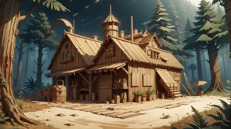 <lora:CardboardStyle:1> CardboardStyle potion brewery in savanna biome, simple, basic, corrugated, cardboard, texture, crafts, (Masterpiece:1.3) (best quality:1.2) (high quality:1.1)