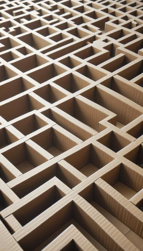 <lora:CardboardStyleXL:1>CardboardStyle , made from (textured:0.7) cardboard, simple, basic, corrugated, hand-crafted, in location: virtual maze, <lora:add-detail-xl:0.5>