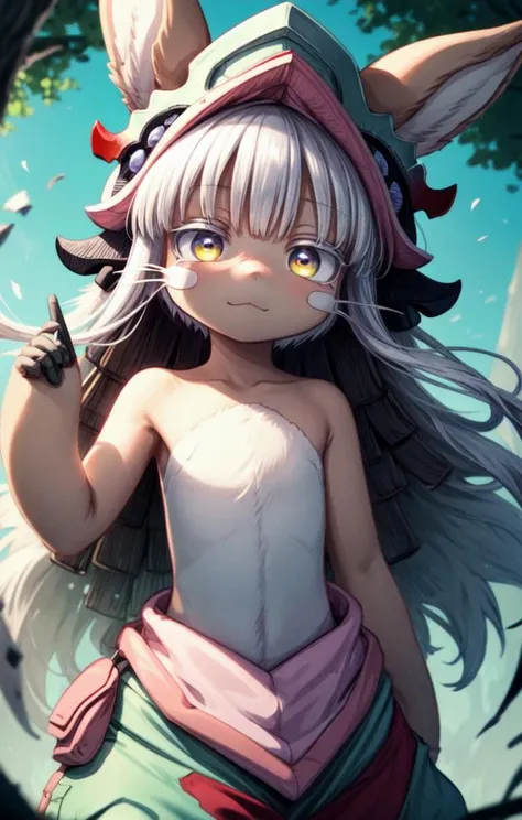 1 girl,cute,(looking at viewer:1.0), adorabel girl,cute face,details sky,handsome,young,juvenile,((masterpiece:1.4,best quality)),multiple details,eyeshadow, (full shot:1.6),
gradiant eyes,
lora:add_detail:0.8>, <lora:more_details:0.6>, forest
<lora:眼睛双_2:0.5>,
<lora:char-nanachi:1>,
solo, (furry:1.2), nanachi \(made in abyss\), nanachihat, nanachipants