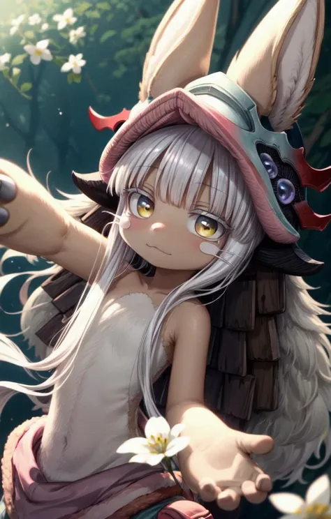 1 girl,cute,(looking at viewer:1.0), adorabel girl,cute face,details sky,handsome,young,juvenile,((masterpiece:1.4,best quality)),multiple details,eyeshadow, (full shot:1.6),
gradiant eyes,
lora:add_detail:0.8>, <lora:more_details:0.6>, white flower field
<lora:眼睛双_2:0.5>,
<lora:char-nanachi:1>,
solo, (furry:1.2), nanachi \(made in abyss\), nanachihat, nanachipants