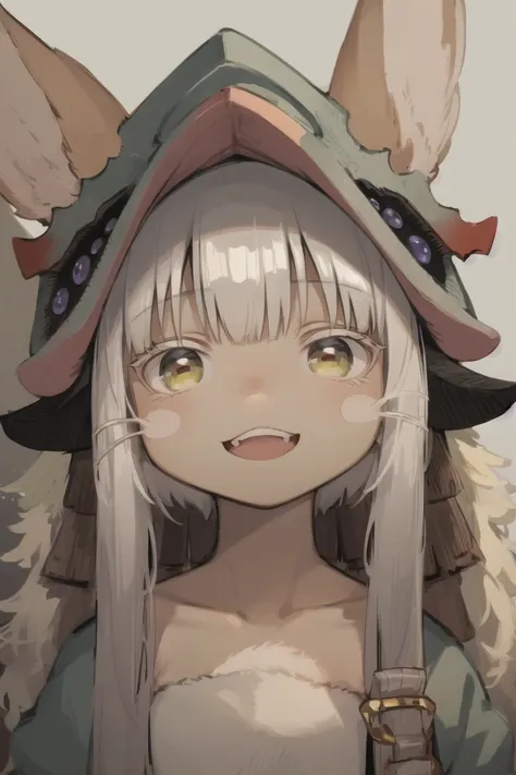 face focus, portrait, avatar, fluffy, :D, cute, 1girl, solo, furry, nanachi \(made in abyss\), nanachihat, looking at viewer, smile, <lora:nanachiMadeInAbyss_charNanachi:1>