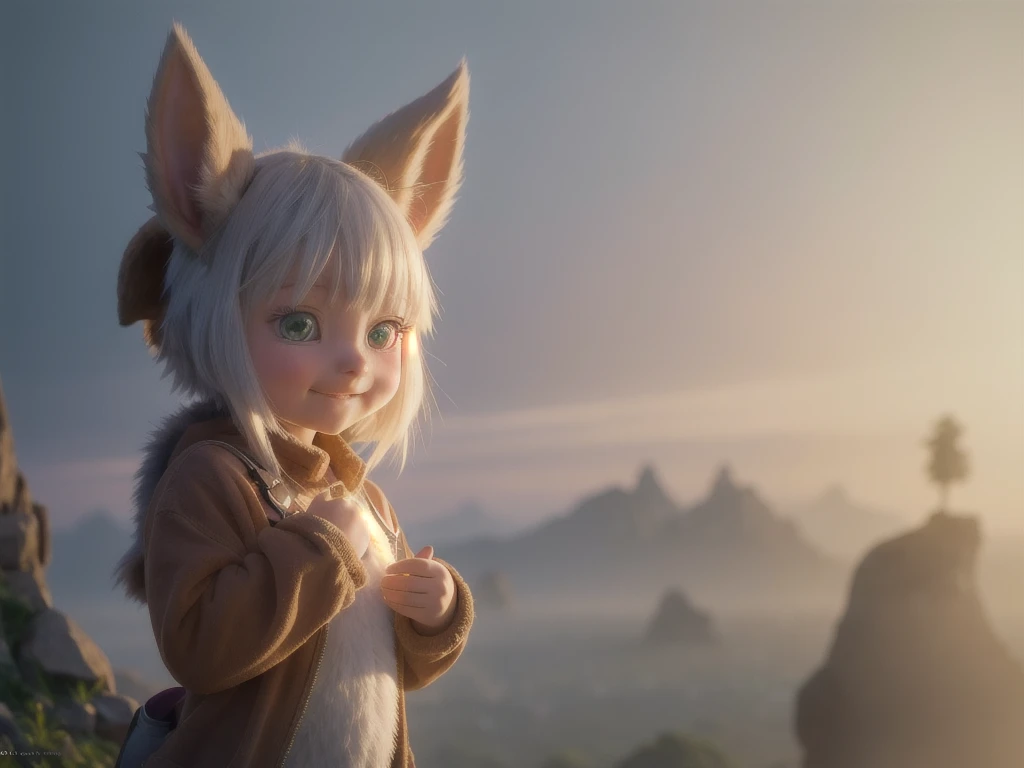 (8k, RAW photo, best quality, masterpiece:1.4), ultra high res, (realistic, photo-realistic:1.48), omertosa,(aegyo sal:1), wet,cute professional lighting, detailed lighting, photon mapping, radiosity, physically-based rendering, European, backlighting, depth of field, natural lighting, hard focus, ((film grain)), one meter shooting distance, professional photoshoot, photographed with a Sony a9 II Mirrorless Camera cathedral, looking at the reviewer, (best quality:1.3), nanachipants, 1girl, 18 y.o woman, solo, furry, fur, fluffy nanachi \(made in abyss\), nanachihat, nanachipants, standing, looking at viewer, smile <lora:nanachiFromMadeIn_v10:0.8>