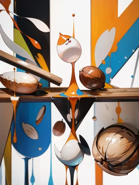 painting of a vase and fruit on a table with a wall, very colorful, art in the style of joshy sly, inspired by Asger Jorn, very very coherent painting, inspired by Karel Appel, children's artwork, inspired by Joan Miro, artwork, inspired by Josef Jackerson, inspired by Alexej von Jawlensky, inspired by Johannes Itten