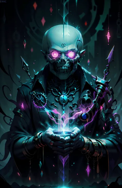 undead necromancer manipulating time magic, evil spells, time flow, necrotic,ChronomancyAI,NecromancyAI <lora:ChronomancyAI:0.8> <lora:NecromancyAI:0.4> <lora:NijiExpressV2:0.6> fcPortrait