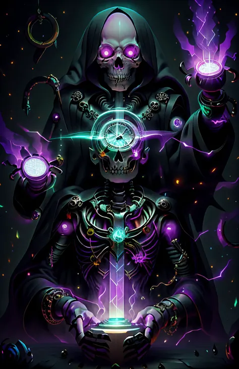 undead necromancer manipulating time magic, evil spells, time flow, necrotic,ChronomancyAI,NecromancyAI <lora:ChronomancyAI:0.8> <lora:NecromancyAI:0.4> <lora:NijiExpressV2:0.6> fcPortrait