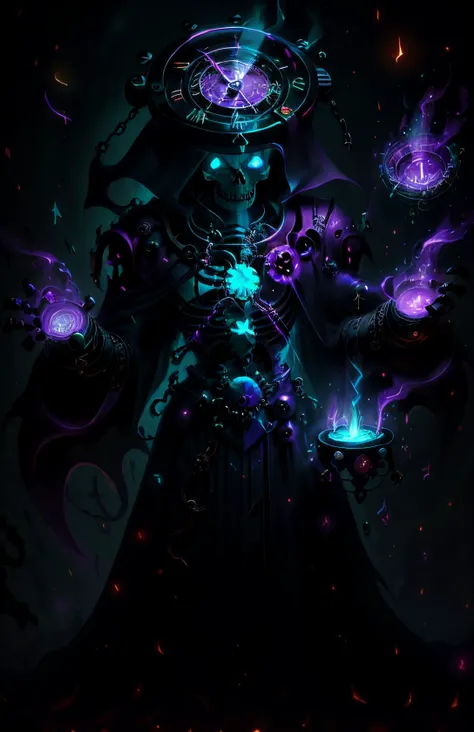 undead necromancer manipulating time magic, evil spells, time flow, necrotic,ChronomancyAI,NecromancyAI <lora:ChronomancyAI:0.8> <lora:NecromancyAI:0.4> <lora:NijiExpressV2:0.6> fcPortrait