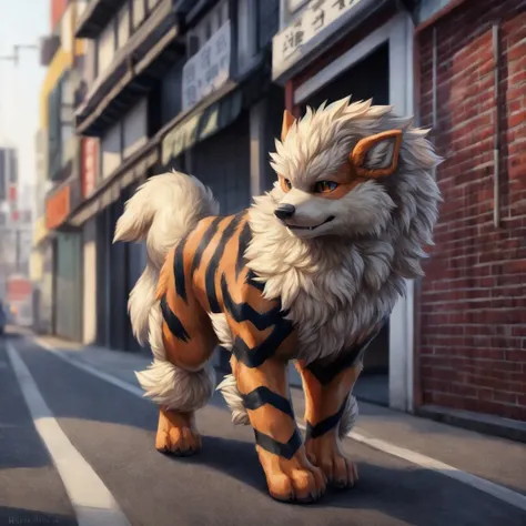 best quality, high quality, hi res, by hioshiru,by tsukune minaga,japanese city,public,detailed background, detailed fur, (solo:1.2),
BREAK
((a male feral arcanine)), walking down the street,cute expression, <lora:add_detail:1.0>