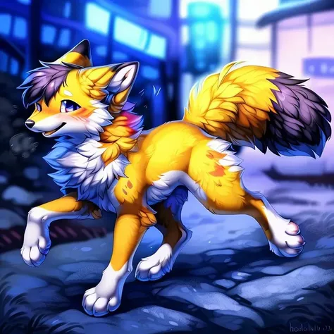 best quality, high quality, hi res, by hioshiru,by tsukune minaga,japanese city,public,detailed background, detailed fur, (solo:1.2),
BREAK
((a male feral fox)), walking down the street,cute expression, <lora:add_detail:1.0>