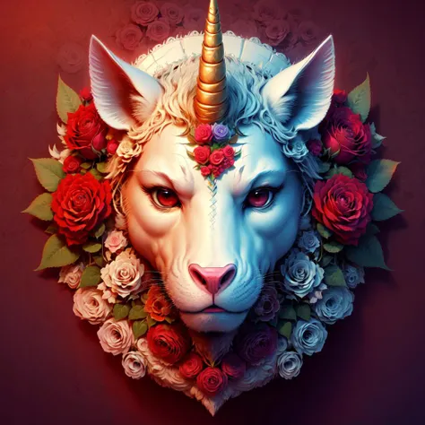 A w44p3n of a rose unicorn made of a white and red and rose background