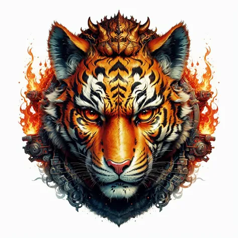 A w44p3n of a fire tiger on a white background