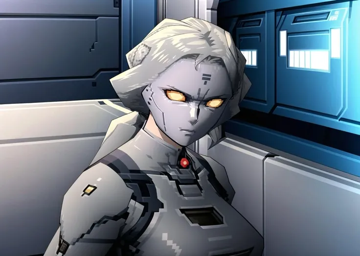 nsfw, (1girl, grey hair very long hair topknot, solid eyes, colored sclera,  <lyco:solidEyes_v70:0.9> eyes, , serious) (digital) (in detailed bunker, (cybernetic bodysuit)) , best quality, <lora:boldline:0.2>  <lora:hairdetailer:0.2> mgs1, <lora:mgs11>