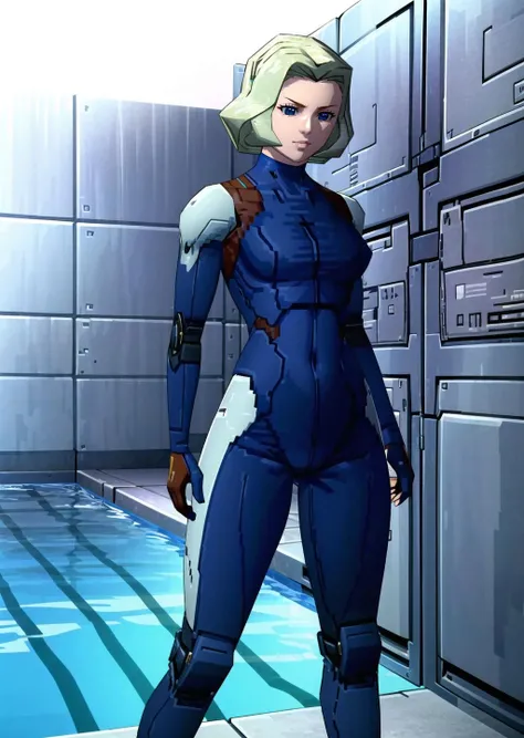 (1girl) (digital) (in detailed pool, (cybernetic , science fiction, helmet)) , best quality, <lora:boldline:0.2>  <lora:hairdetailer:0.2> mgs1, <lora:mgs11>