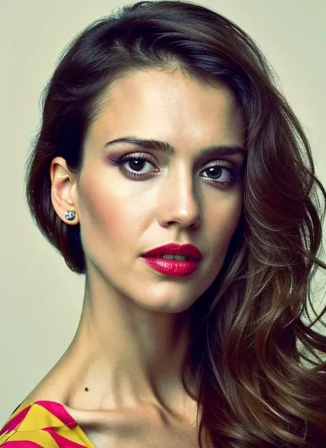 close up portrait of sks woman , by Flora Borsi, style by Flora Borsi, bold, bright colours, ((Flora Borsi)), by Tim Walker, <lora:locon_jessicaalba_v1_from_v1_64_32:1>