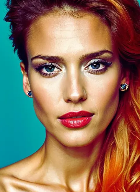 close up portrait of sks woman , by Flora Borsi, style by Flora Borsi, bold, bright colours, ((Flora Borsi)), by Michael Kenna, <lora:locon_jessicaalba_v1_from_v1_64_32:1>
