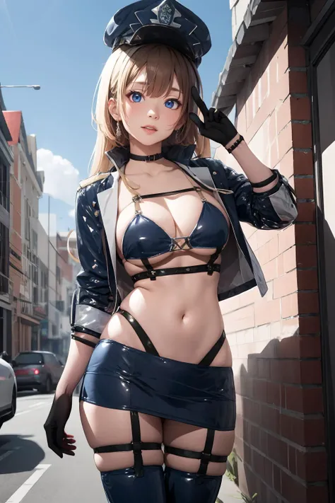 23 years old, (milf:1.2), (solo:1.3), (sfw:1.25), sexy breast, beautiful breasts, (medium tits:0.7), thin waist, big ass:1.0, Raised sexy, (black beret, black jacket, open clothes, cleavage, midriff, black shorts, black thighhighs, thigh strap, fingerless gloves, single glove:1.2), blue eyes, light smile, big , Revimpling fabric, earrings, Hand gloves, detailed face,(smoking a cigarette:1.0),long hair,side ponytail,hair between eyes,bangs,detailed and beautiful eyes,beautiful detailed lips,Rolling her eyes,manner,hair over one eye, (ultra high resolution, 8K RAW photo, photo realistics, thin outline:1.3, clear focus), best qualtiy, natural lighting, textile shading, field depth, (Bright pupils, fine detailed beautiful eyes with highlight:1.3, high detailed face), Red lip, fine realistic skins:1.1, looking down viewers:1.3, (dynamic angle:1.3, front view:1.1, breast focus:1.3, from above:1.2), (dynamic posing:1.5, sexy posing:1.2),Youghal, side lock, hair ornaments,nice,garden background,artistic rendering,Super detailed,(highest quality,4k,8K,High resolution,masterpiece:1.2),Bright colors,studio lighting ,at military base in usa