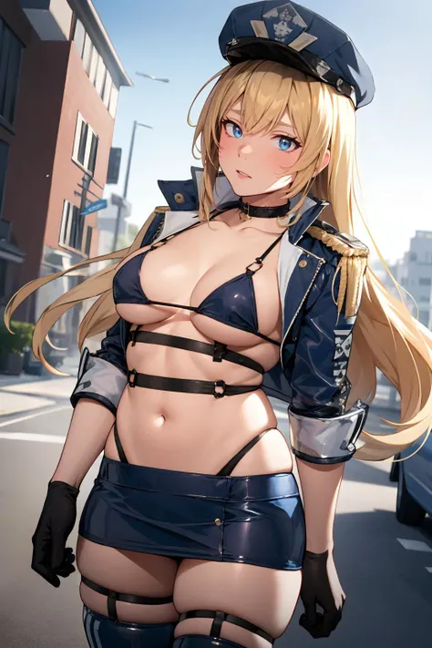 asunaichinose, asuna ichinose, blonde hair, blue eyes, hair over one eye, halo, long hair, mole, mole on breast,
masterpiece, best quality, highly detailed, a girls with a gun, evil smile , open mouth, sexy gaze, badass
pose , evil smile, smile, (nsfw) not safe for work, guns blazing, anime girl with long hair, beautiful long
haired girl, navel, evil expression, exposed belly, exposed navel, exposed midriff, exposed lower belly,
long black pants, crop top, cleavage, unbuttoned leather pants ,open fly, low rise black leather pants,
leather jacket, holding a gun, outdoor,street,road,