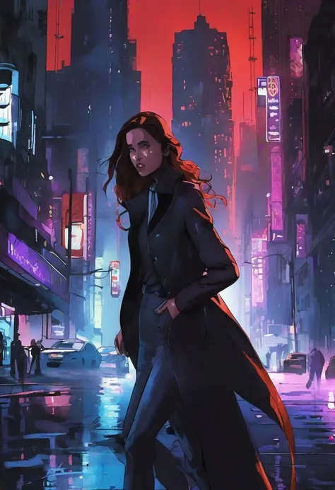 In the comic book style of Shadowheart and Selunite, the scene unfolds with vivid detail and atmosphere:
The protagonist, a lone girl, stands at the heart of a polished cityscape, her silhouette stark against the gleaming skyscrapers and neon-lit streets.
The city is shrouded in fog, adding an eerie and mysterious quality to the surroundings. The mist swirls around the girl, obscuring her features and hinting at hidden dangers lurking in the darkness.
Neon lights flicker and glow in the darkness, casting vibrant hues of blue, purple, and red across the urban landscape. The harsh artificial light creates stark contrasts against the shadows, emphasizing the sense of isolation and unease.
Despite the dazzling lights, darkness looms in the alleys and corners of the city, where unseen threats and secrets await. The interplay of light and shadow adds depth and drama to the scene, heightening the tension and intrigue.
Crafted with the meticulous attention to detail characteristic of Shadowheart and Selunite's work, each panel captures the haunting beauty and atmospheric depth of the city, drawing readers into a world where danger lurks around every corner.