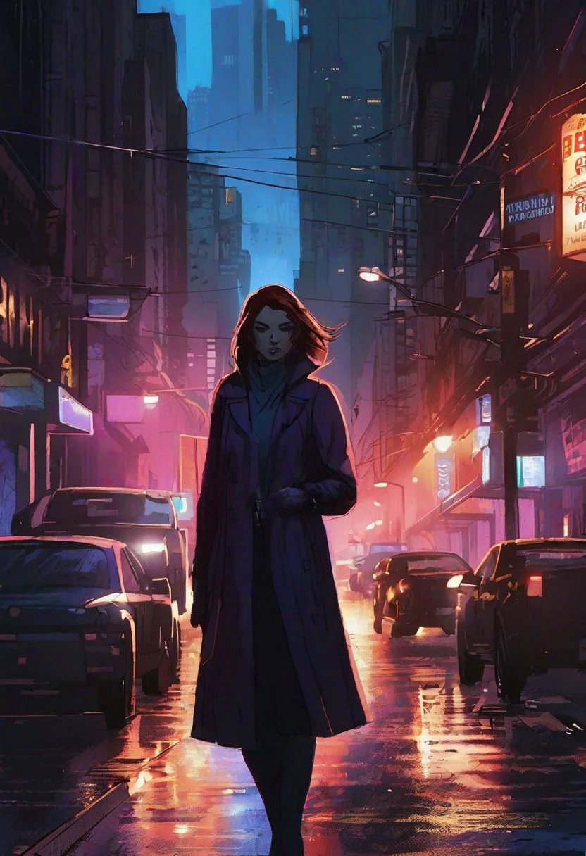 In the comic book style of Shadowheart and Selunite, the scene unfolds with vivid detail and atmosphere:
The protagonist, a lone girl, stands at the heart of a polished cityscape, her silhouette stark against the gleaming skyscrapers and neon-lit streets.
The city is shrouded in fog, adding an eerie and mysterious quality to the surroundings. The mist swirls around the girl, obscuring her features and hinting at hidden dangers lurking in the darkness.
Neon lights flicker and glow in the darkness, casting vibrant hues of blue, purple, and red across the urban landscape. The harsh artificial light creates stark contrasts against the shadows, emphasizing the sense of isolation and unease.
Despite the dazzling lights, darkness looms in the alleys and corners of the city, where unseen threats and secrets await. The interplay of light and shadow adds depth and drama to the scene, heightening the tension and intrigue.
Crafted with the meticulous attention to detail characteristic of Shadowheart and Selunite's work, each panel captures the haunting beauty and atmospheric depth of the city, drawing readers into a world where danger lurks around every corner.