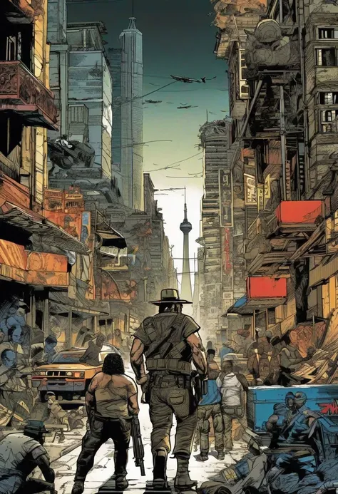 In the graphic novel style of Frank Miller, the urban jungle near the Eiffel Tower comes alive with bold, gritty artwork, capturing the presence of a mercenary group clad in chicano-inspired attire. Their arms bristle with dangerous weaponry, rendered with intricate detail and dynamic shading that adds depth to the scene. Chinese iconography and Dayak tattoo art adorn their gear, depicted with sharp lines and vibrant colors that pop against the dark, atmospheric backdrop.
The urban landscape is depicted with Frank Miller's signature style, featuring exaggerated perspectives and dramatic lighting that heighten the sense of tension and danger.
The mercenary group is rendered with exaggerated proportions and bold, dynamic poses, conveying their lethal grace and imposing presence on the page.
Pulsating darksynth music is represented visually through jagged sound waves and intense, dynamic lines that pulse with energy, adding to the overall atmosphere of the scene.
Elements of indigenous culture, emotive portraits, Cambodian art, American tonalist, furaffinity, and yankeecore influences are seamlessly integrated into the artwork, adding layers of depth and complexity to the narrative.
Crafted with the skill and attention to detail characteristic of Frank Miller's work, each panel captures the gritty realism and high-stakes action of the urban jungle, creating a vivid and immersive