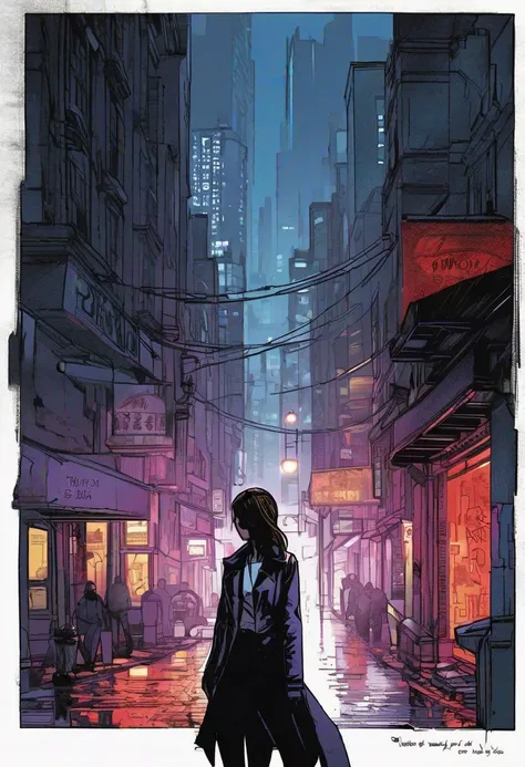 In the comic book style of Shadowheart and Selunite, the scene unfolds with vivid detail and atmosphere:
The protagonist, a lone girl, stands at the heart of a polished cityscape, her silhouette stark against the gleaming skyscrapers and neon-lit streets.
The city is shrouded in fog, adding an eerie and mysterious quality to the surroundings. The mist swirls around the girl, obscuring her features and hinting at hidden dangers lurking in the darkness.
Neon lights flicker and glow in the darkness, casting vibrant hues of blue, purple, and red across the urban landscape. The harsh artificial light creates stark contrasts against the shadows, emphasizing the sense of isolation and unease.
Despite the dazzling lights, darkness looms in the alleys and corners of the city, where unseen threats and secrets await. The interplay of light and shadow adds depth and drama to the scene, heightening the tension and intrigue.
Crafted with the meticulous attention to detail characteristic of Shadowheart and Selunite's work, each panel captures the haunting beauty and atmospheric depth of the city, drawing readers into a world where danger lurks around every corner.