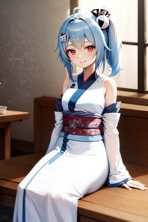 masterpiece, best quality, highres, 1girl 33 hair ornament <lora:33:1> kimono, sitting, smile
