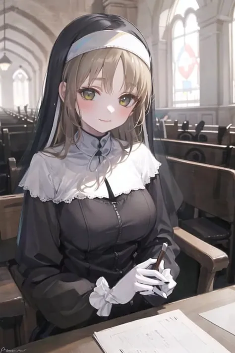 origen, (nun), 1girl, church, masterpiece, best quality