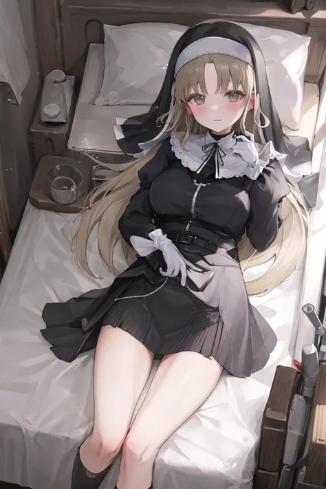 origen, (nun), 1girl, solon bed, masterpiece, best quality