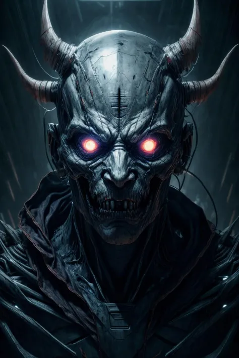 (RAW photo,realistic,photorealistic), A demon cyborg ghost, a mask, cinematic, melancholy, dynamic lighting, complicated background, Cinematic Lighting, Accent Lighting, strong rim light, dramatic_shadow, ray_tracing, 8k, hdr, <lora:add_detail:1.2>,